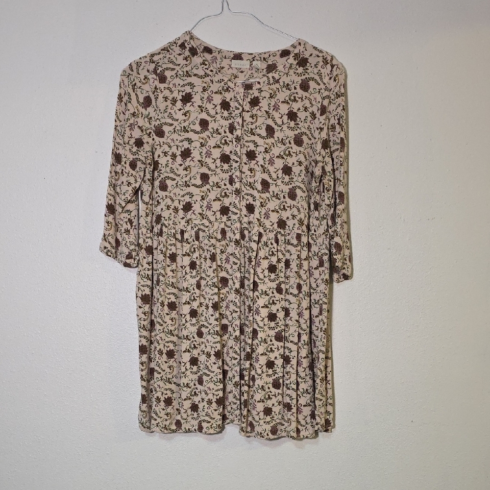 Hinge Long Sleeve Floral Dress in Cream and Brown